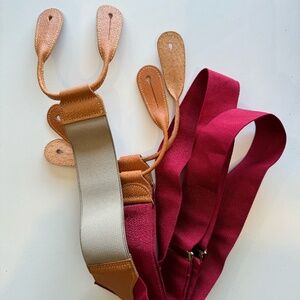 Red Nylon  Suspenders with Leather trim